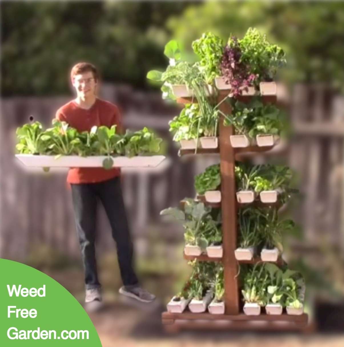 WeedFreeGarden vertical tower full of plants